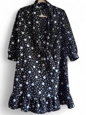 EUC Black Polka Dot Tie-Neck Dress with Ruffle Hem